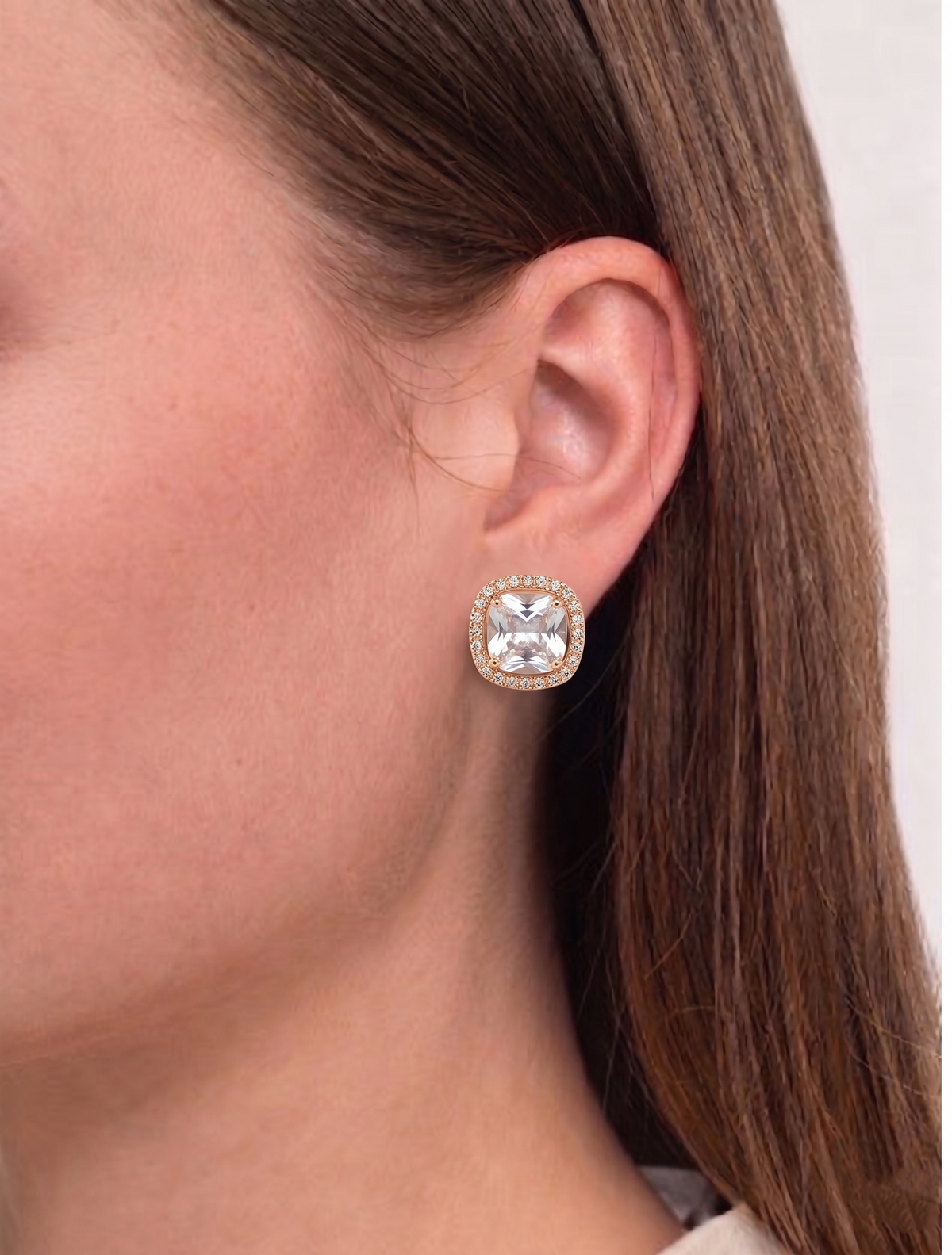 Celeste Cushion-Cut American Diamond Rose Gold Stud Earrings