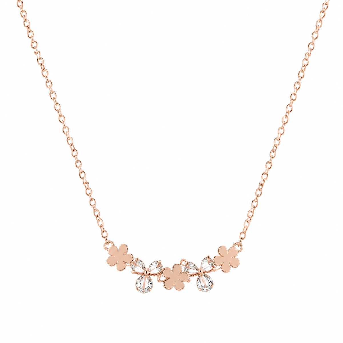 Rose Gold-Plated Floral Butterfly American Diamond Pendant