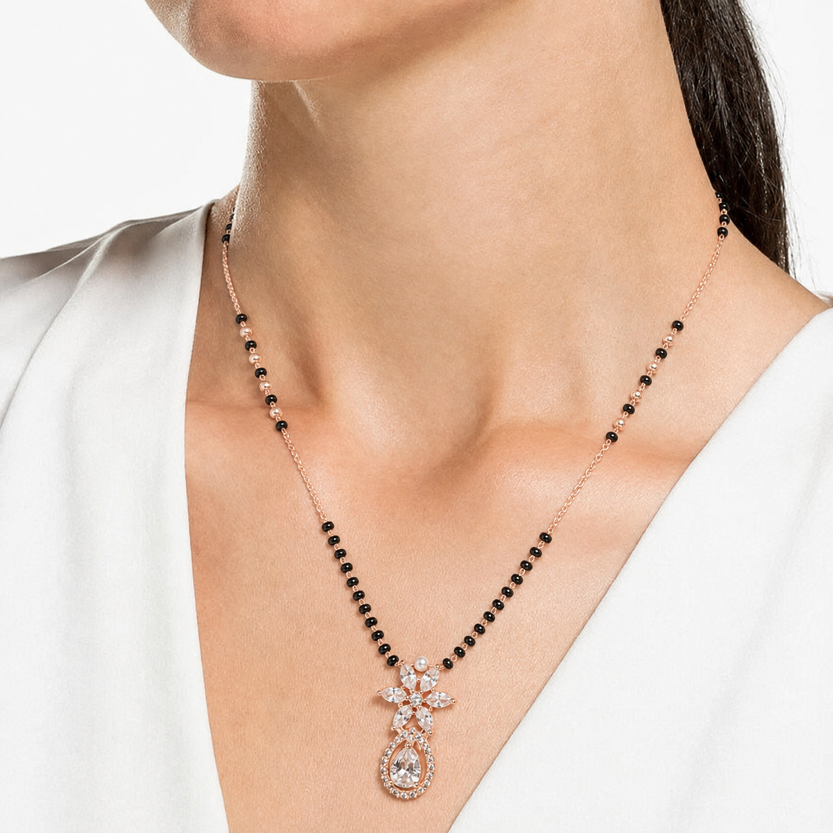 Rose Gold Floral Pearl Drop Mangalsutra