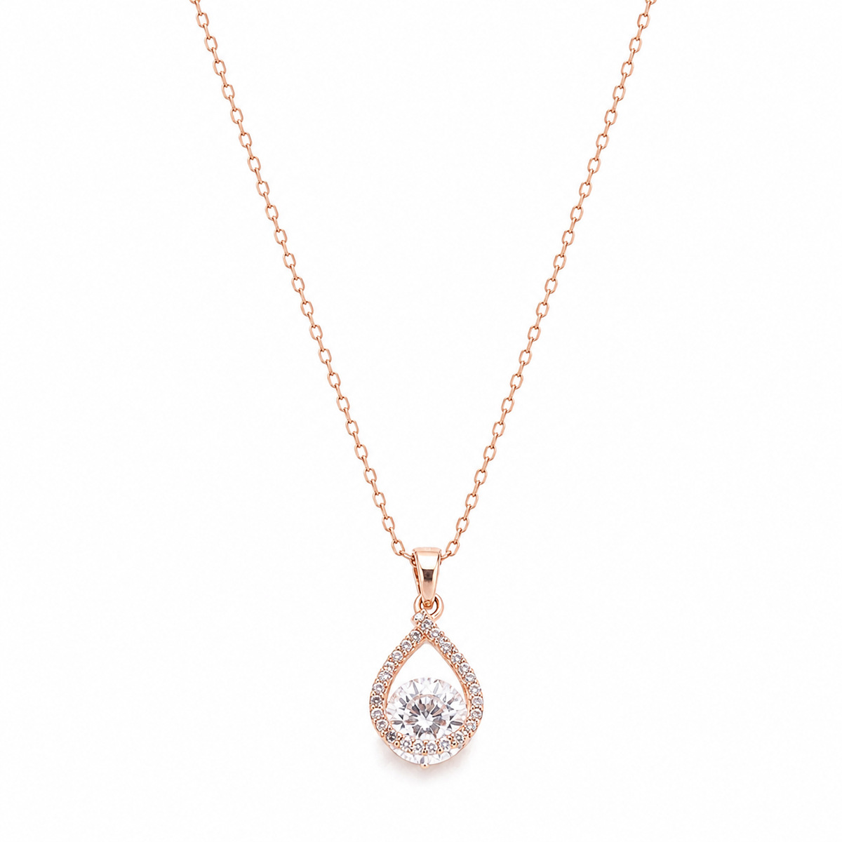 Rose Gold-Plated Teardrop American Diamond Pendant
