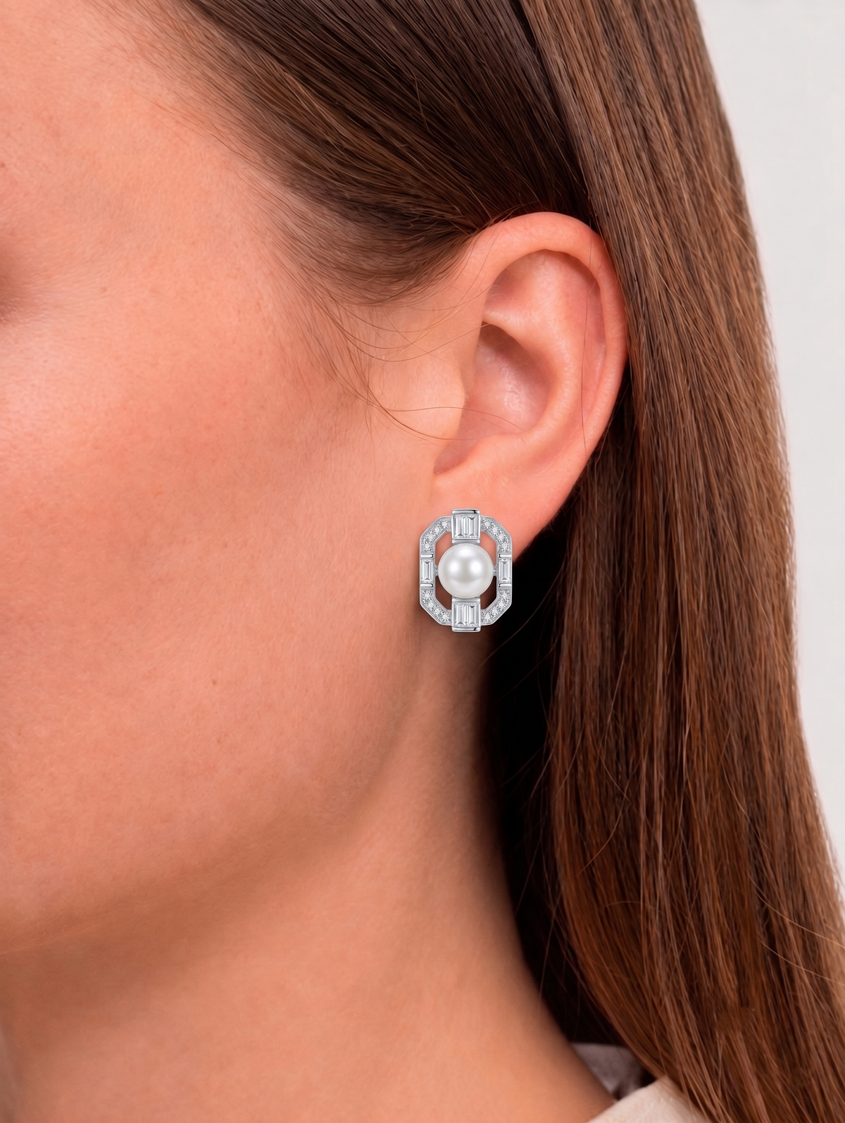Pearl Luxe Geometric American Diamond Earrings