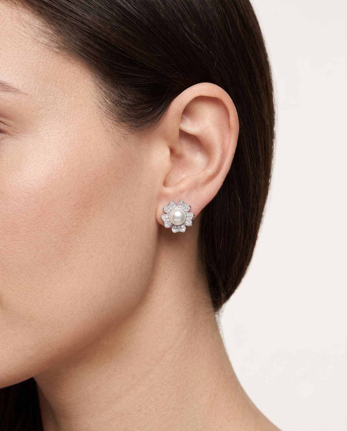 Pearl Blossom American Diamond Stud Earrings