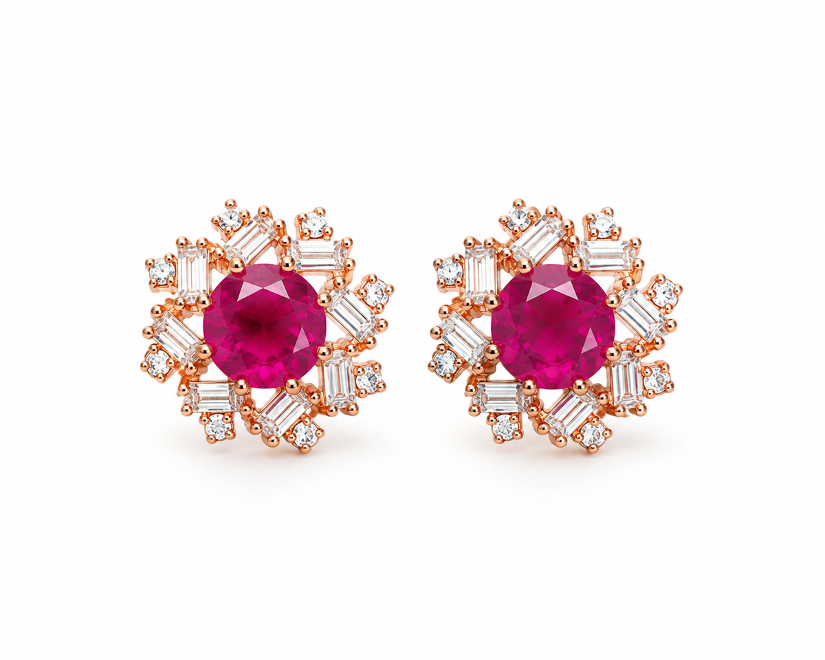 Radiance Rose Gold American Diamond Stud Earrings