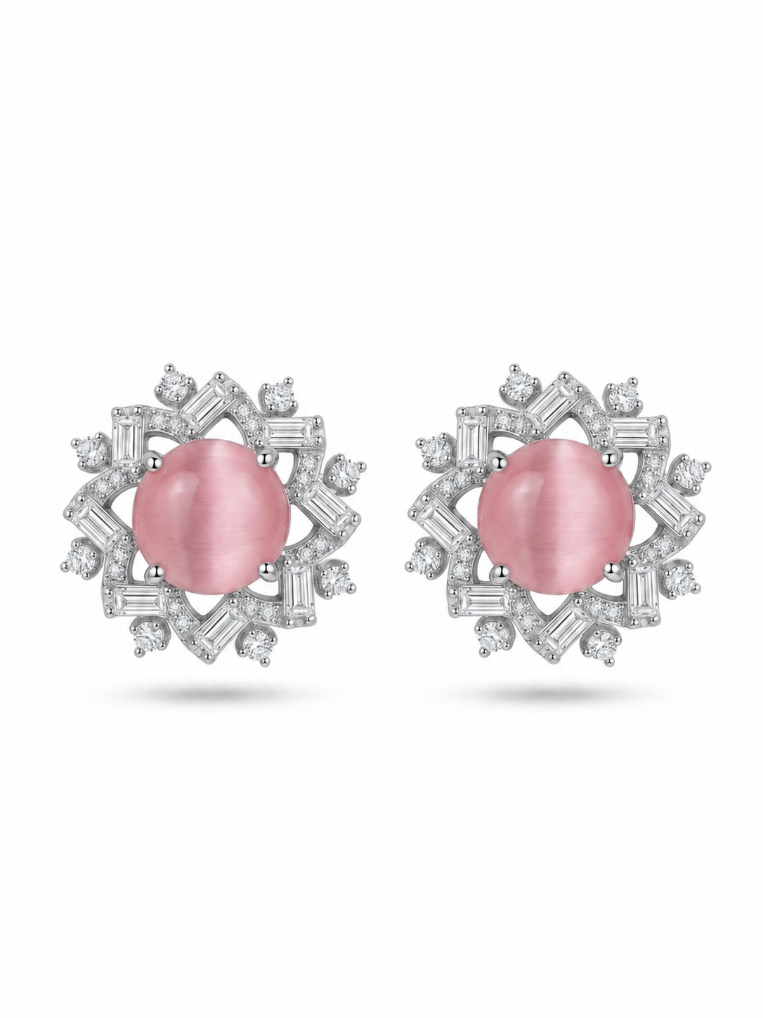 Blush Pink Crystal Bloom Silver-Plated Stud Earrings
