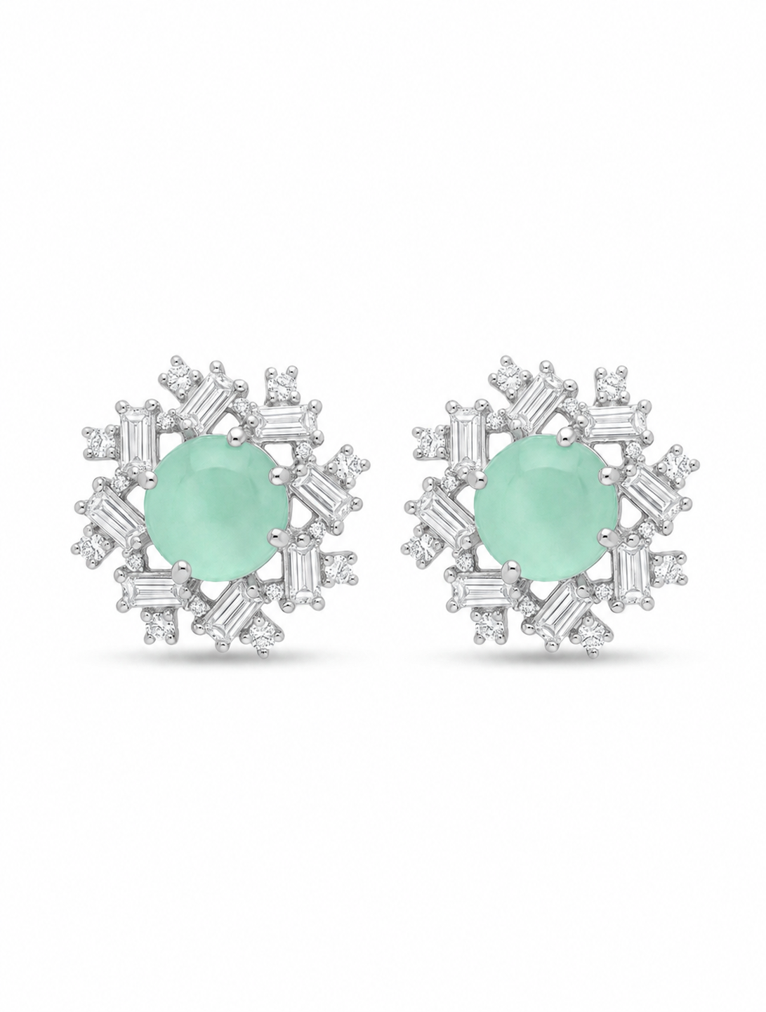 Mint Green Crystal Bloom Silver-Plated Stud Earrings