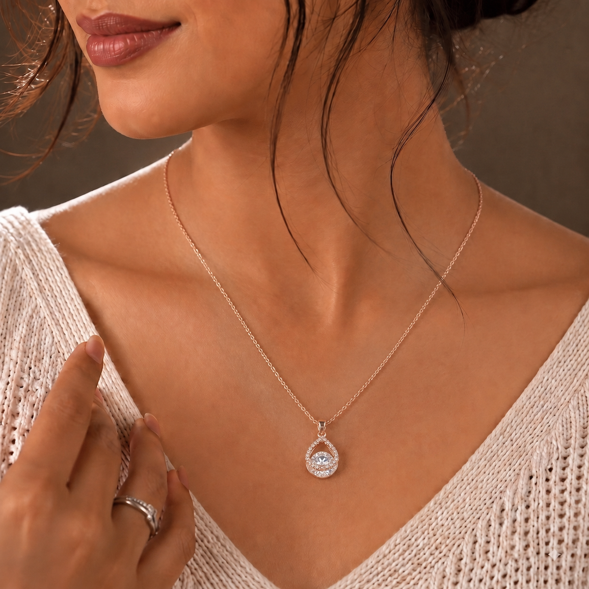 Rose Gold-Plated Teardrop American Diamond Pendant