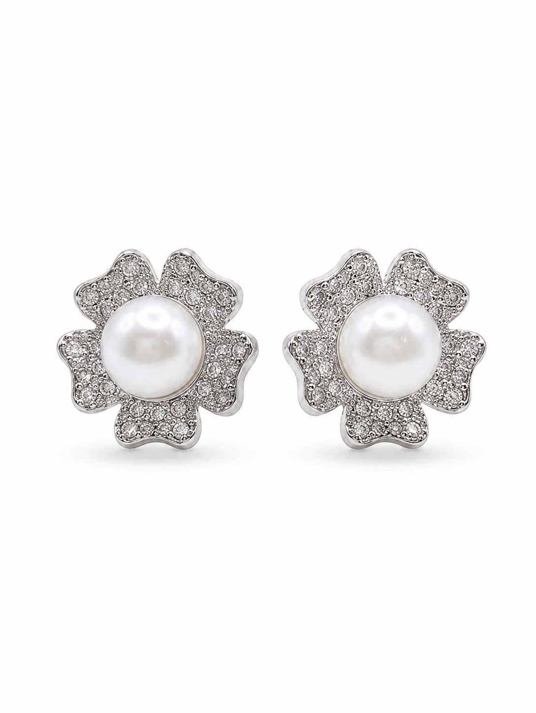 Pearl Blossom American Diamond Stud Earrings