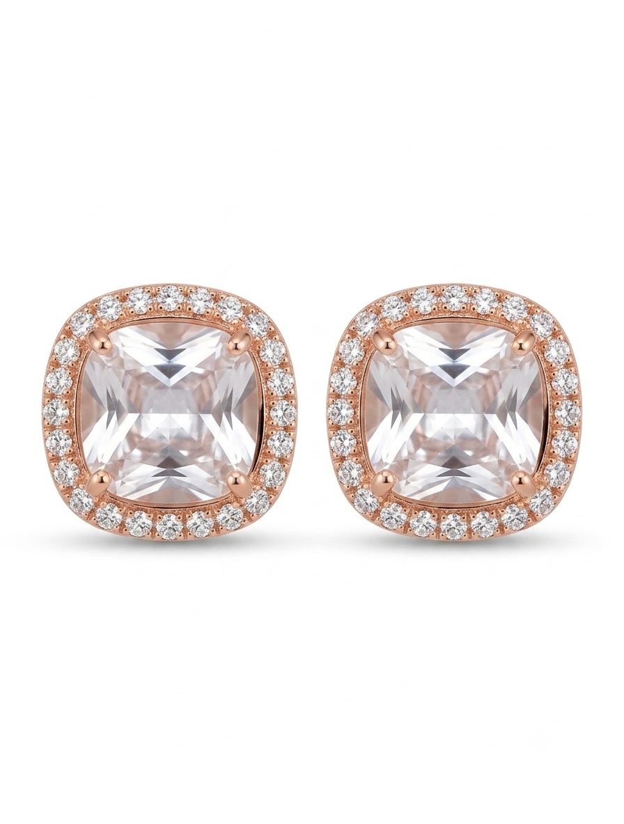 Celeste Cushion-Cut American Diamond Rose Gold Stud Earrings