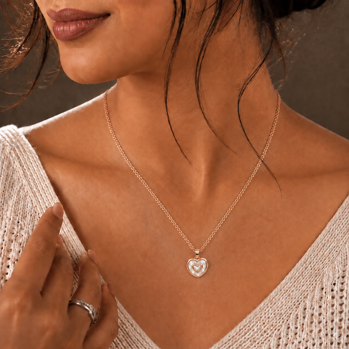 Gold-Plated Double Heart Mother-of-Pearl Pendant