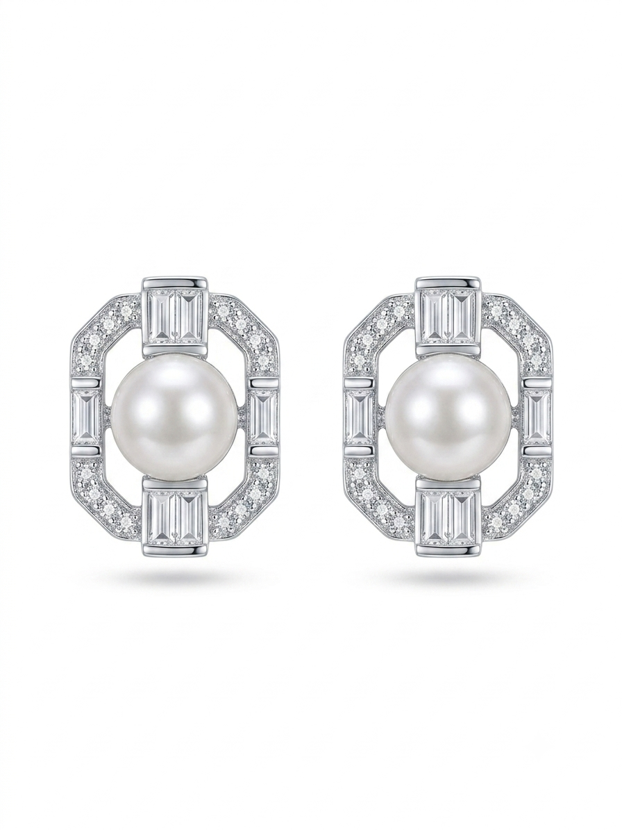 Pearl Luxe Geometric American Diamond Earrings