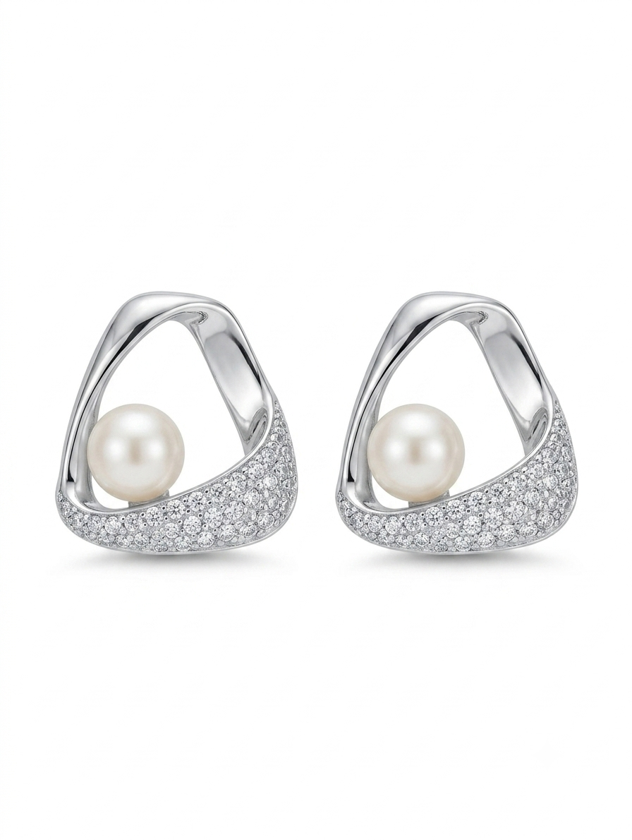 Pearl Elegance Silver American Diamond Stud Earrings