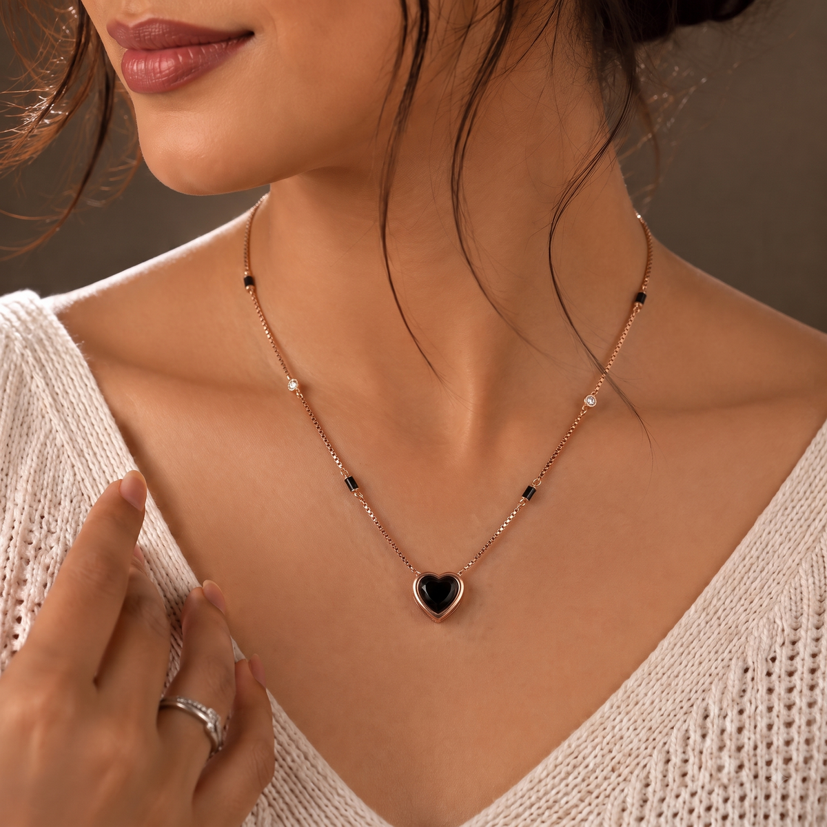 Rose Gold-Plated Black Heart Pendant