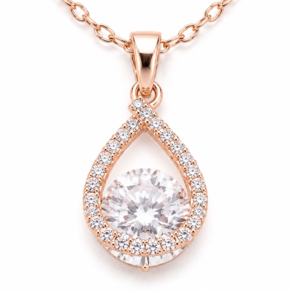 Rose Gold-Plated Teardrop American Diamond Pendant