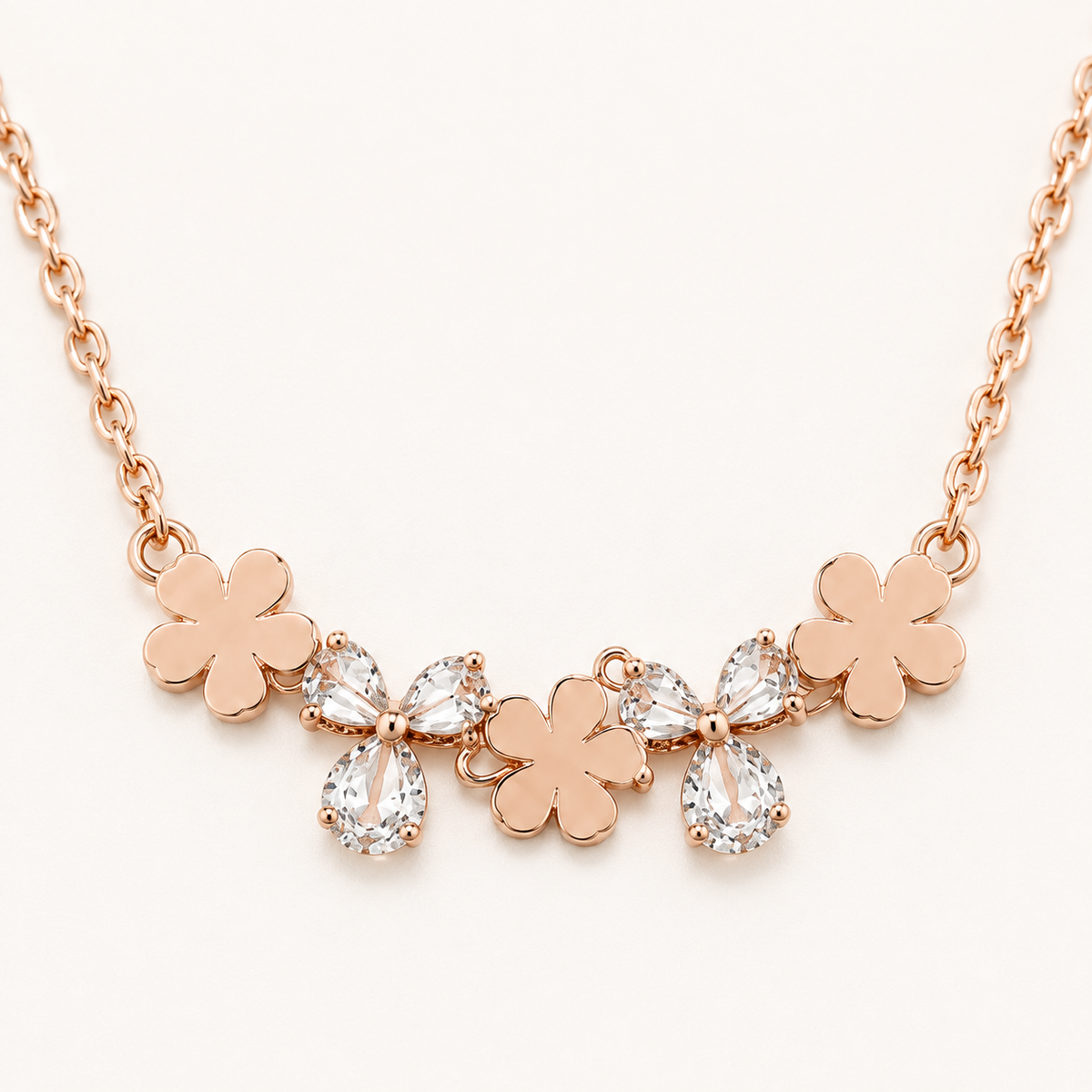 Rose Gold-Plated Floral Butterfly American Diamond Pendant