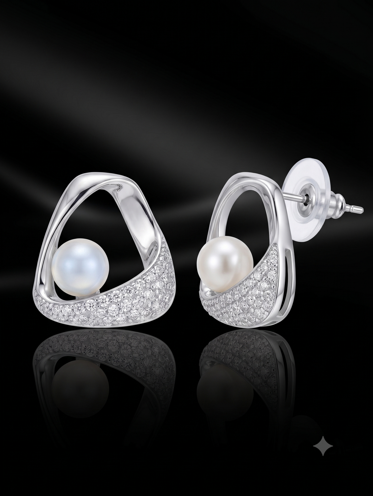 Pearl Elegance Silver American Diamond Stud Earrings