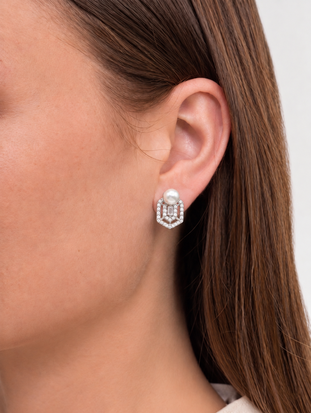Pearl Geometric American Diamond Earrings