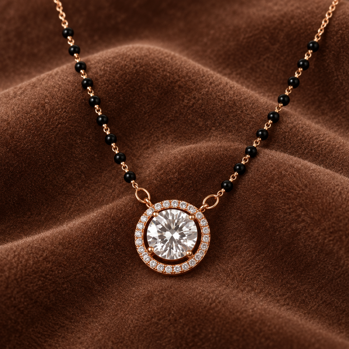 Rose Gold Solitaire Halo American Diamond Mangalsutra