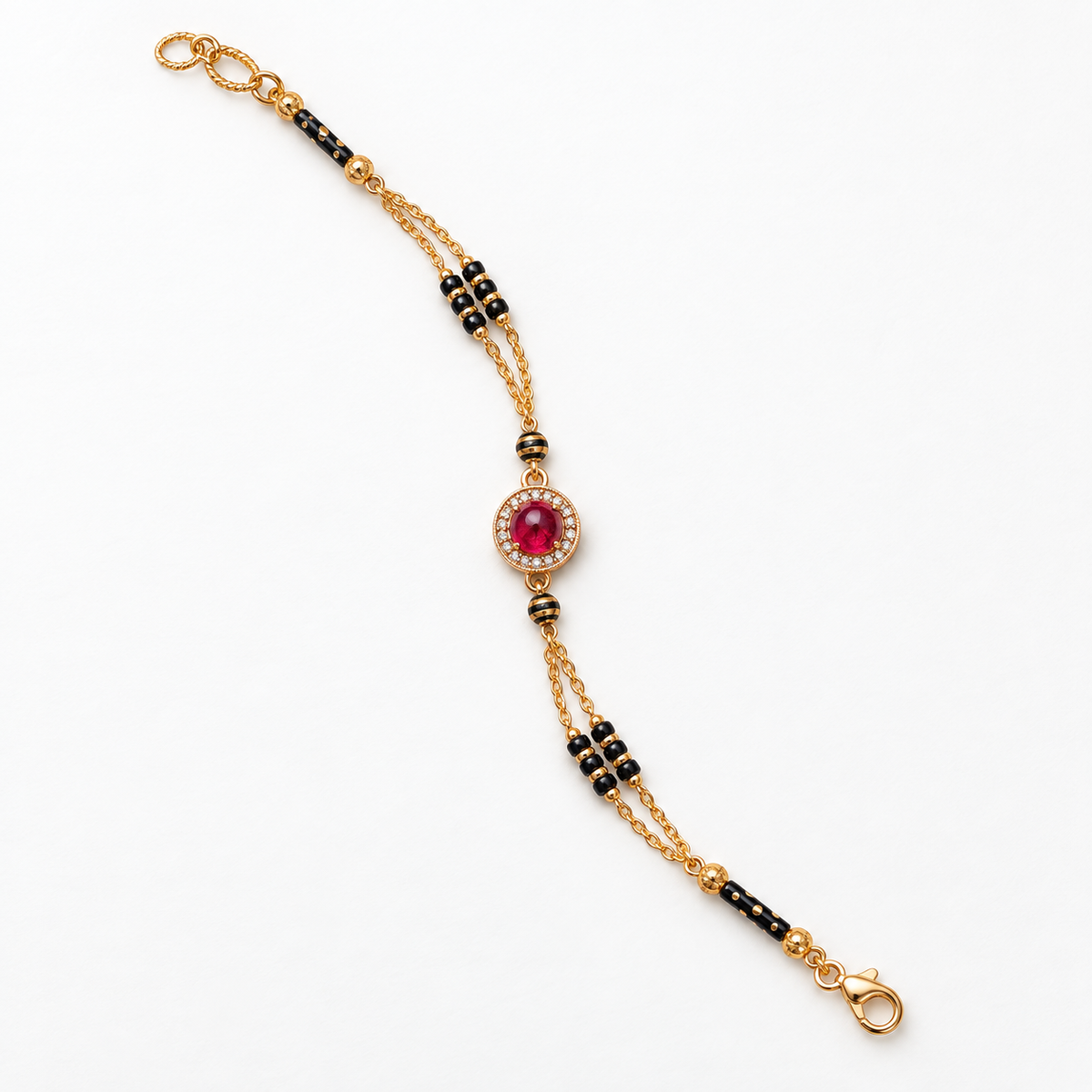 Gold-Plated Pink Stone American Diamond Mangalsutra Bracelet