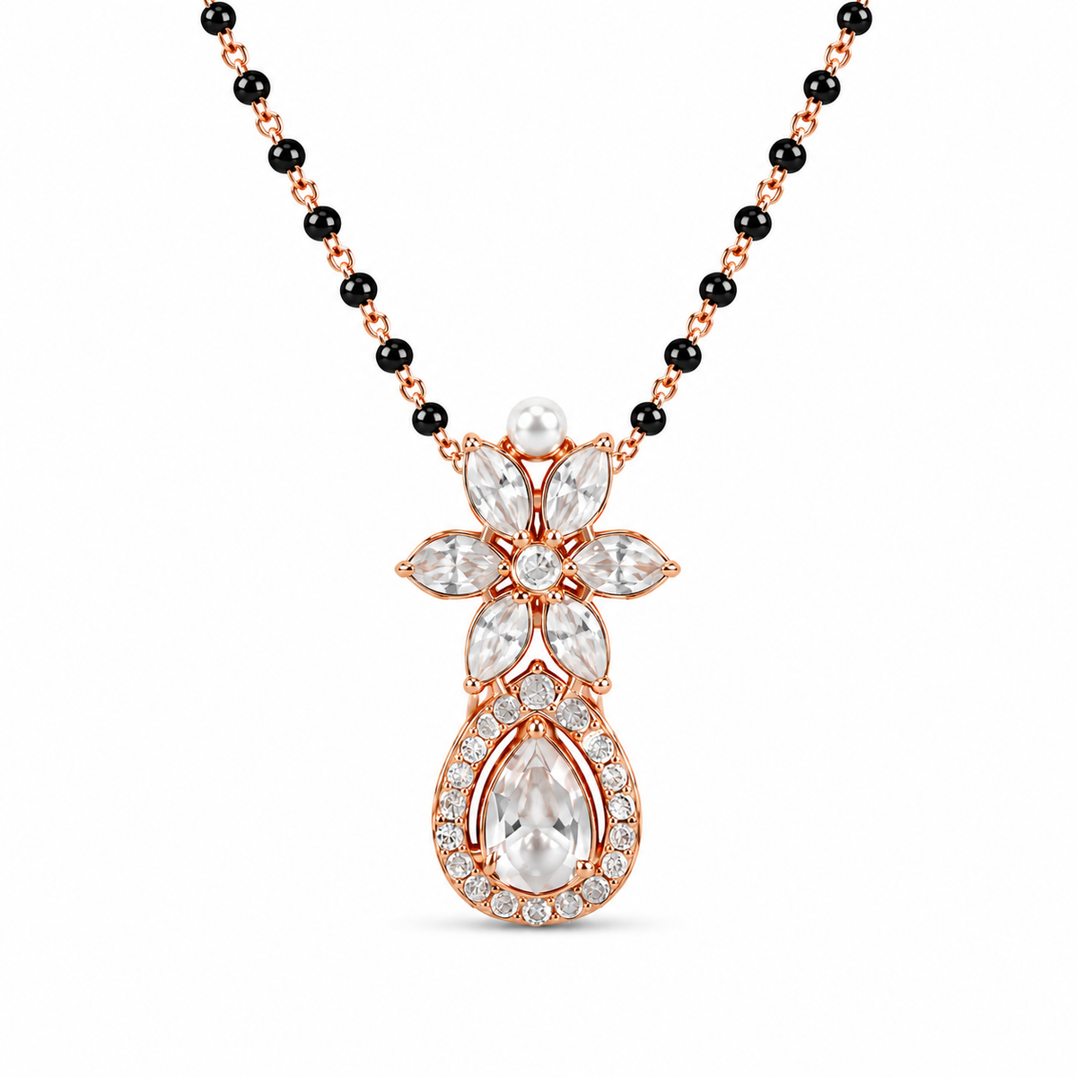 Rose Gold Floral Pearl Drop Mangalsutra