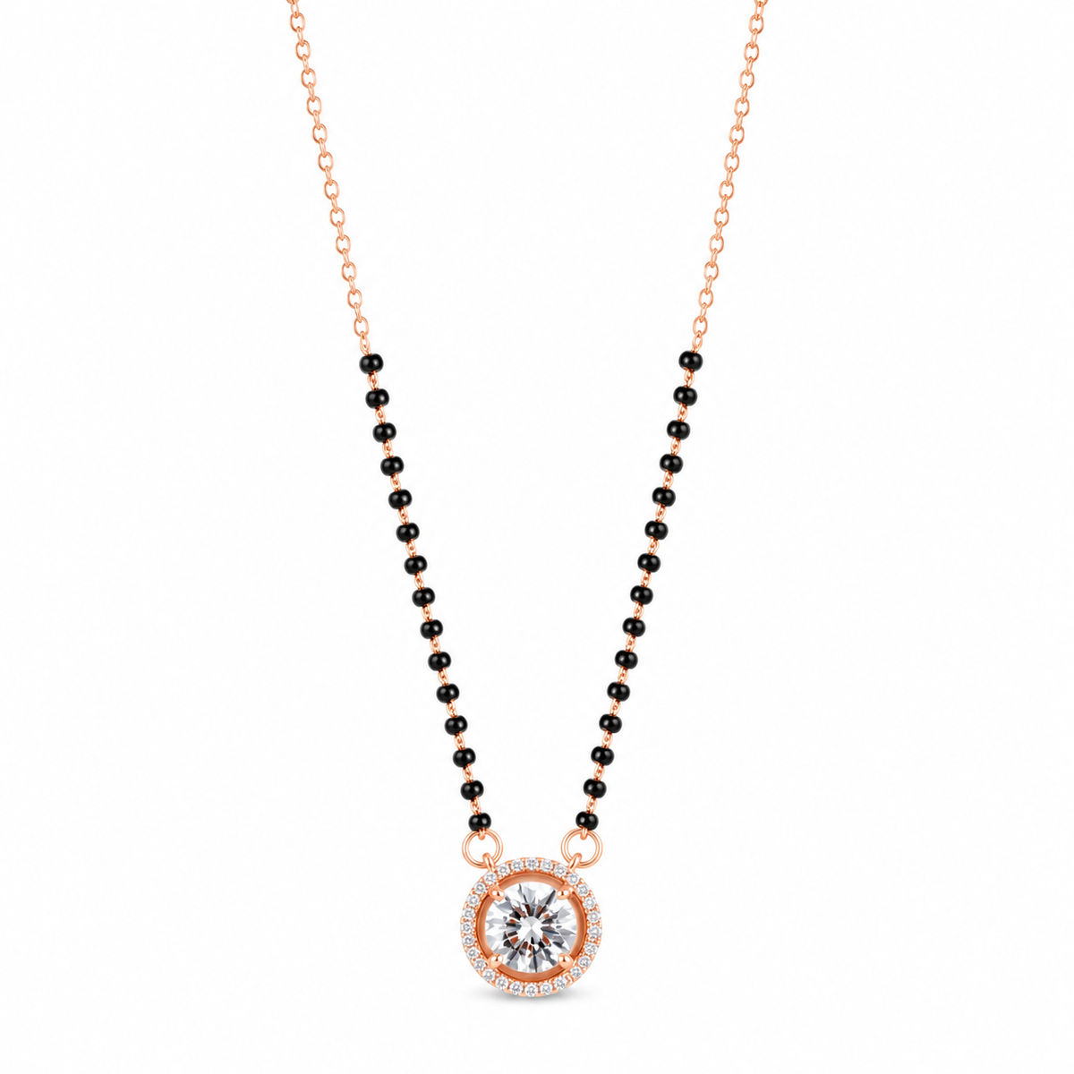 Rose Gold Solitaire Halo American Diamond Mangalsutra