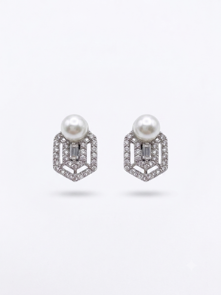 Pearl Geometric American Diamond Earrings
