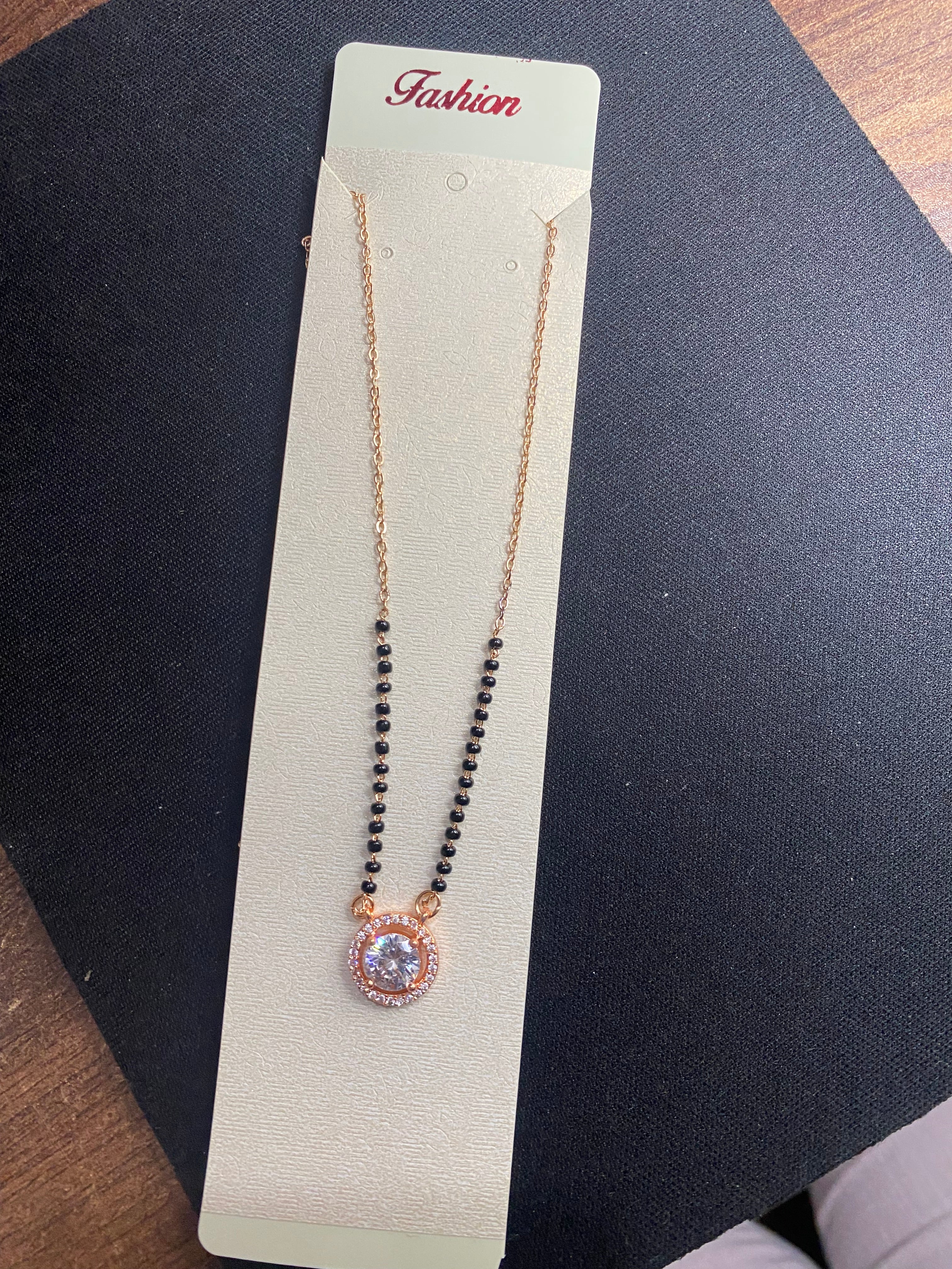 Rose Gold Crystal Round Pendant Mangalsutra