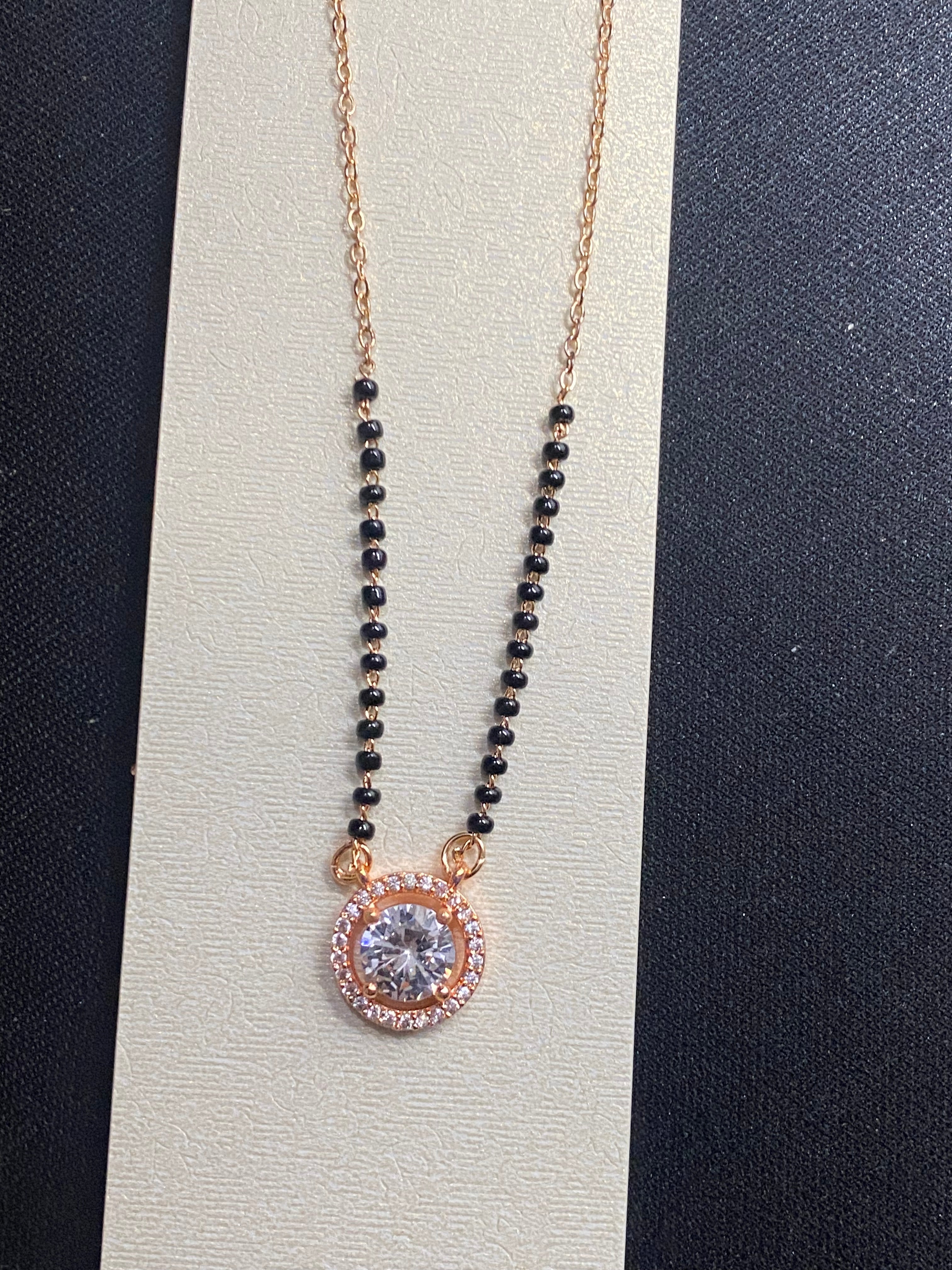 Rose Gold Crystal Round Pendant Mangalsutra