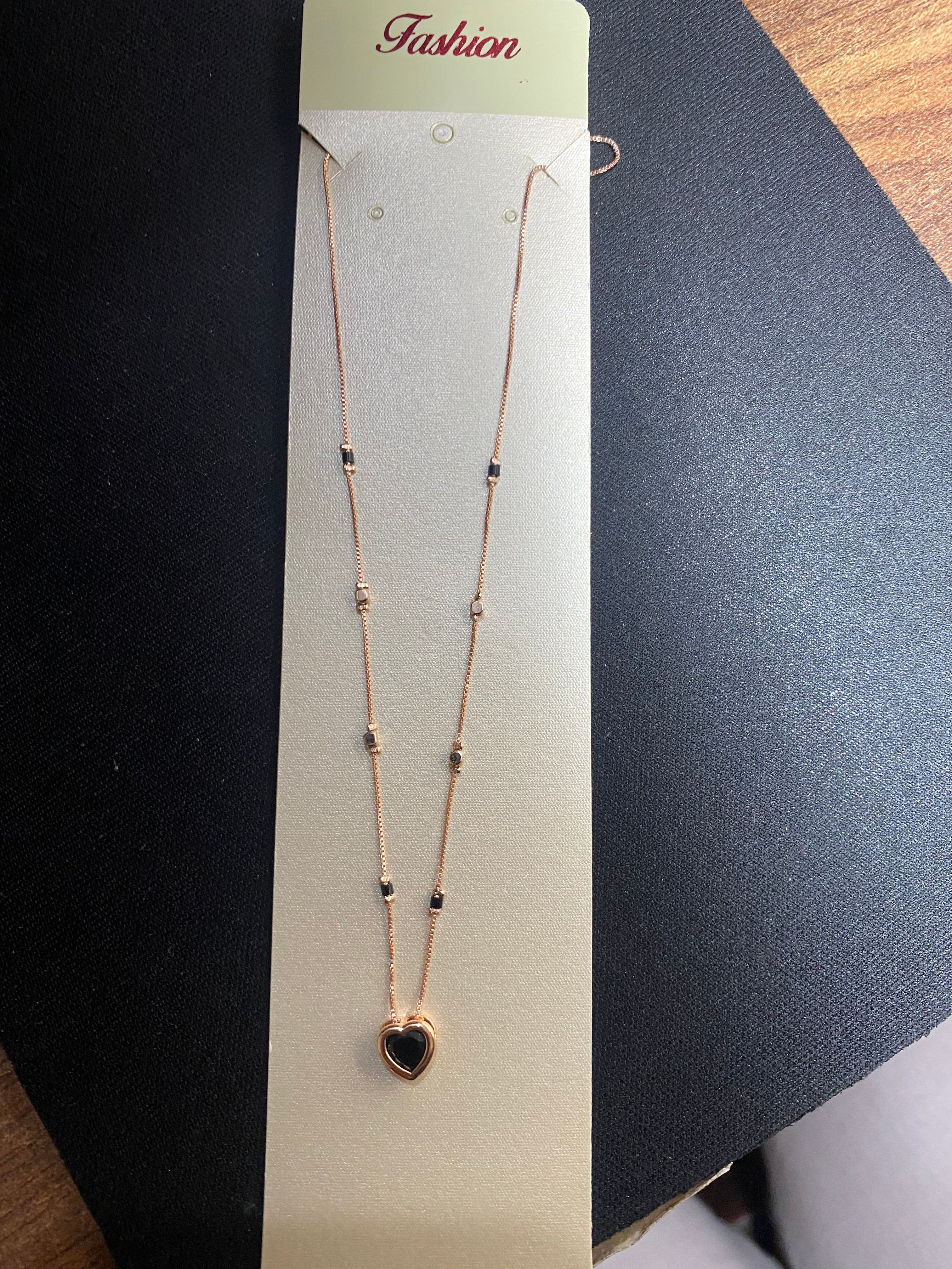 Rose Gold Black Heart Pendant Necklace