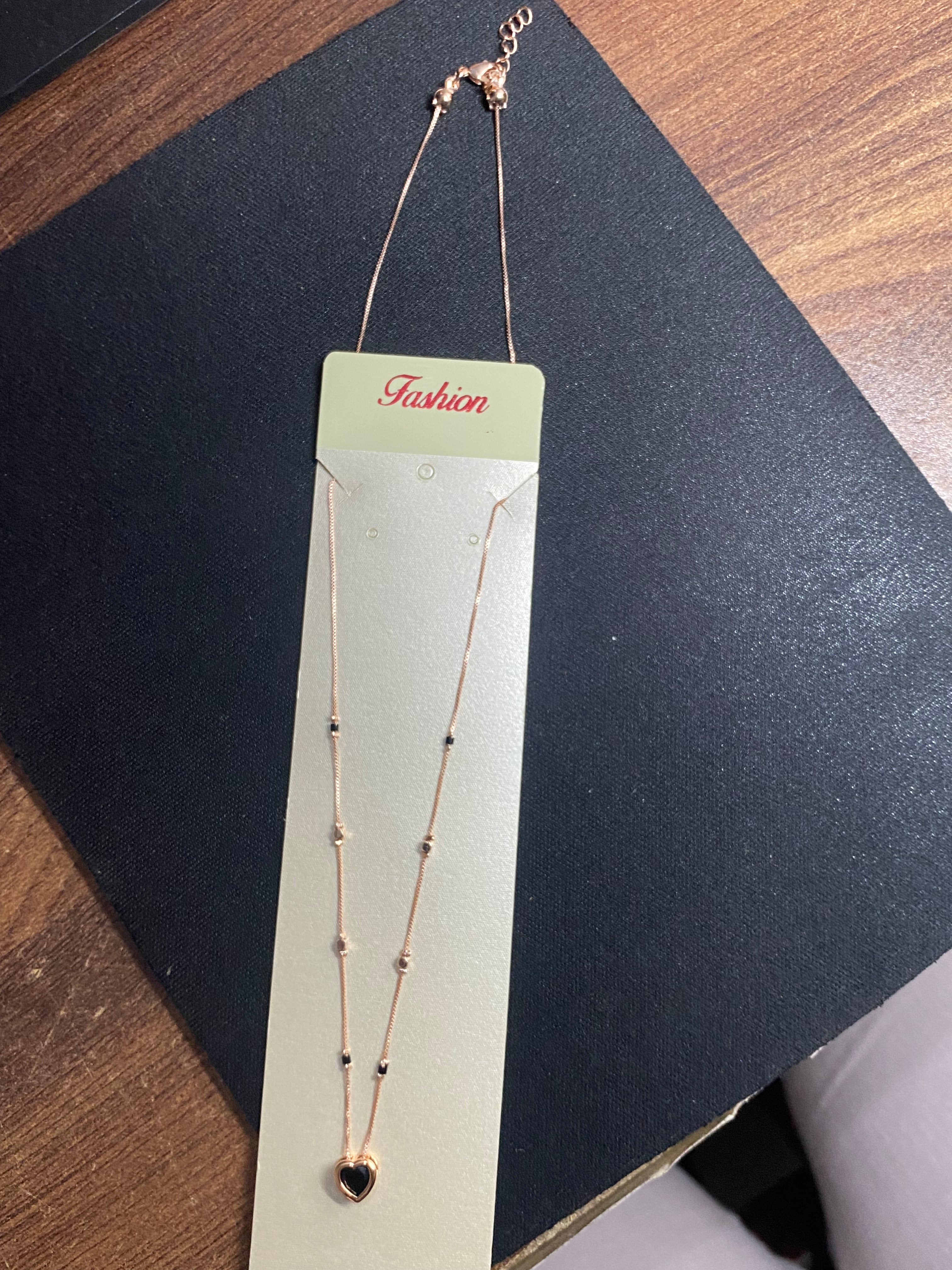 Rose Gold Black Heart Pendant Necklace
